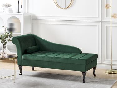 Left Hand Velvet Chaise Lounge with Storage Dark Green PESSAC