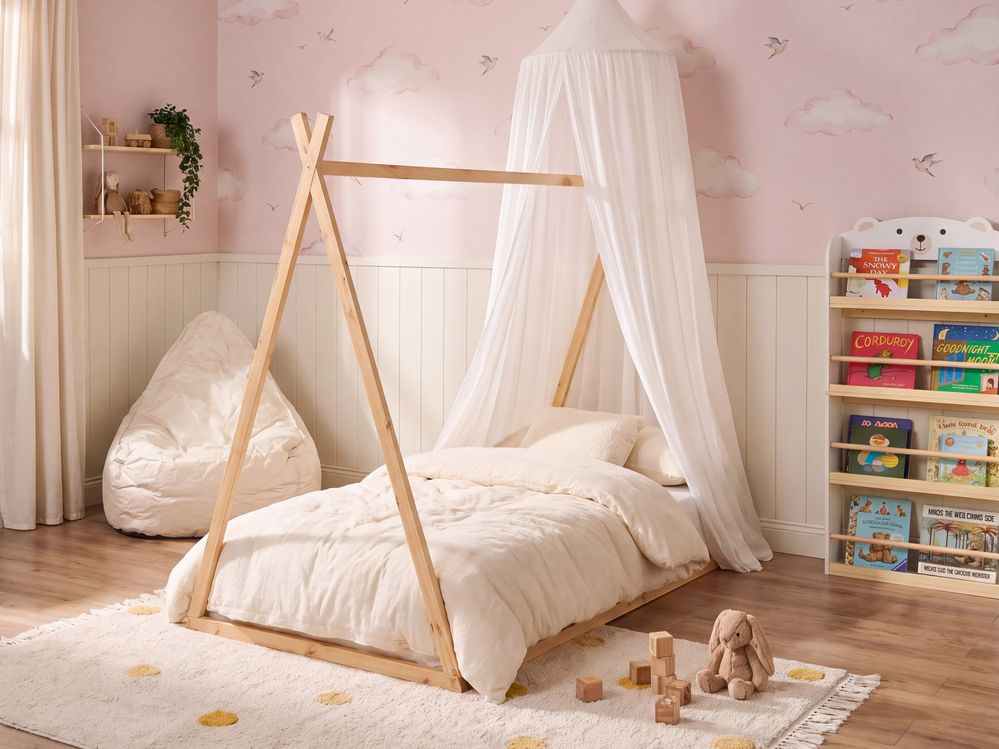 Kids Bed Teepee Pine Wood SAURAT 90 x 200 cm (EU Single) Light Brown