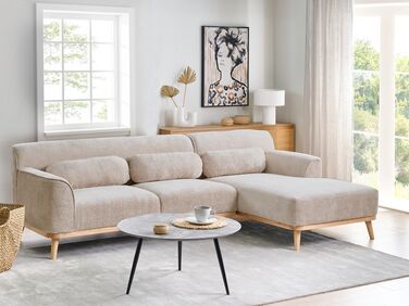 Left Hand Chenille Corner Sofa Beige SIMOS