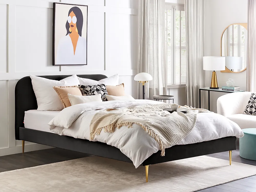 Lit avec sommier Velours FLAYAT 180 x 200 cm Noir_1170377