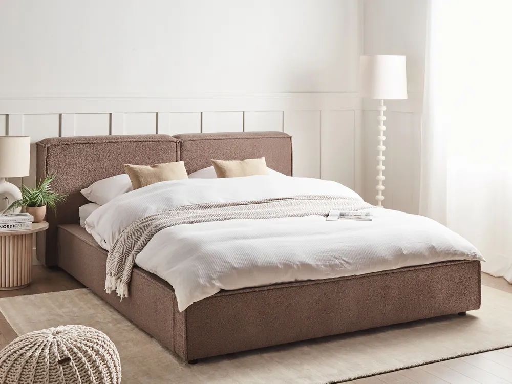 Bed Boucle LINARDS 180 x 200 cm (EU Super King) Brown