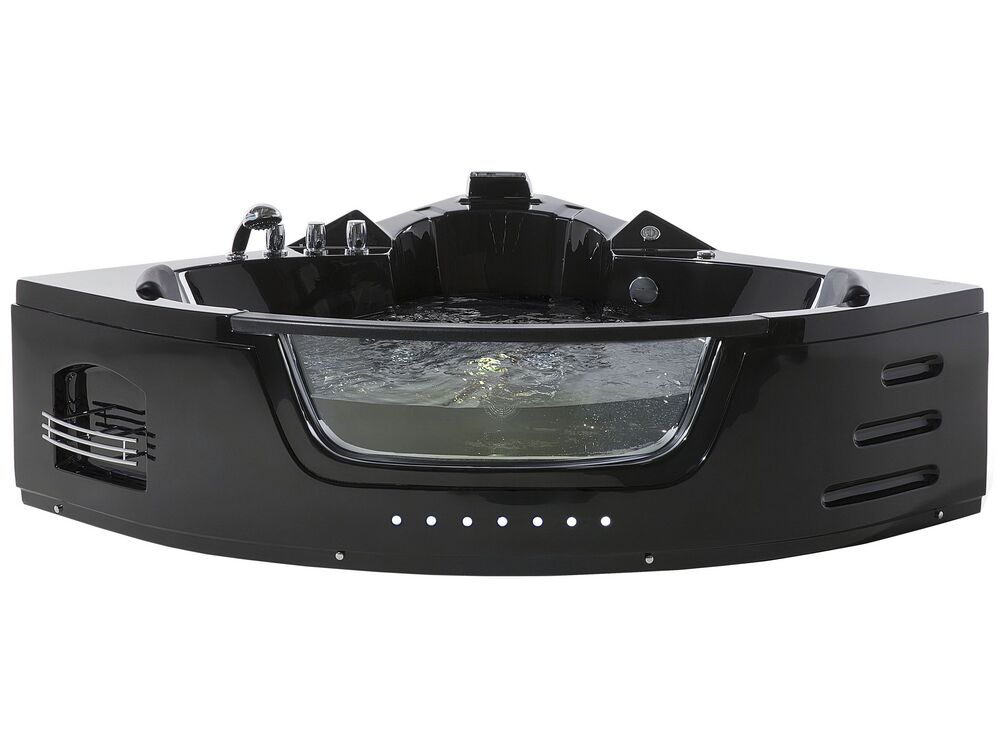 Wanna narożna z hydromasażem LED MARTINICA 214 x 155 cm Czarny