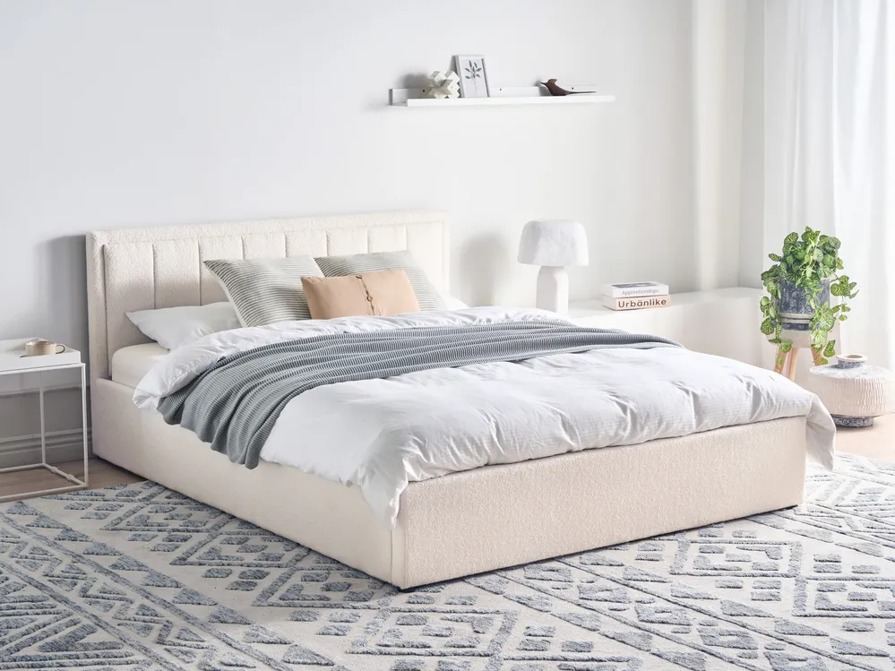 Ottoman Bed MONTLAUR Boucle White 160 x 200 cm (EU King Size)