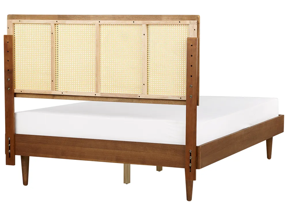 Bed with LED Rattan AURAY 140 x 200 cm (EU Double) Brown_943892