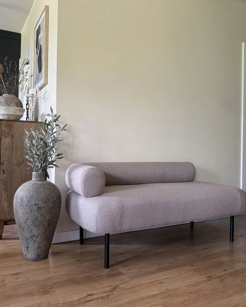 Left-Hand Chaise Longue MIRMANDE Fabric Light Brown_1113422