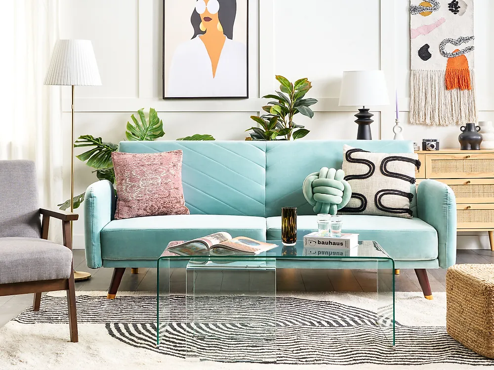 Sofa Bed 3 Seater SENJA Velvet Light Blue_1179881