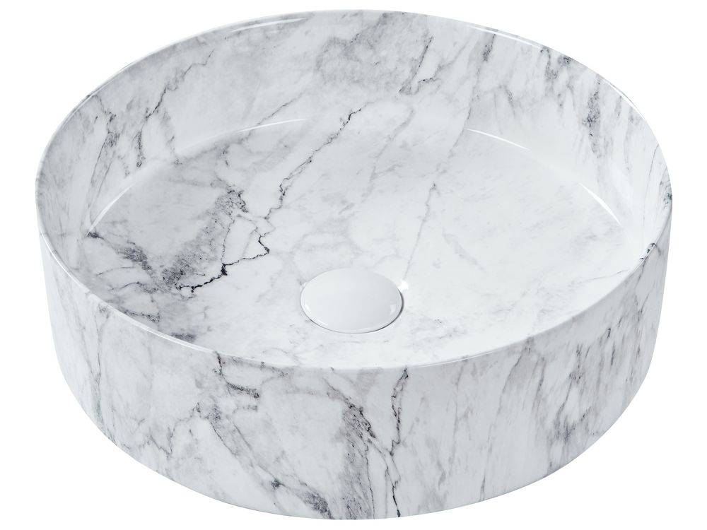 Vask til bordplade MANIS ⌀ 40 cm Keramik Hvid marmor