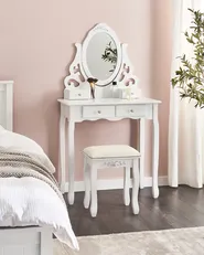 Dressing Table with Mirror and Stool AMOUR White_786261