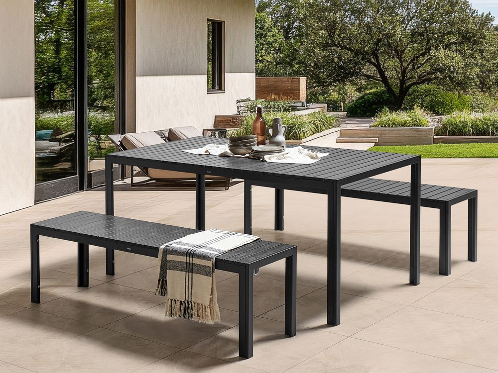 Conjunto de refeição de jardim com bancos 6 lugares NARDO Preto