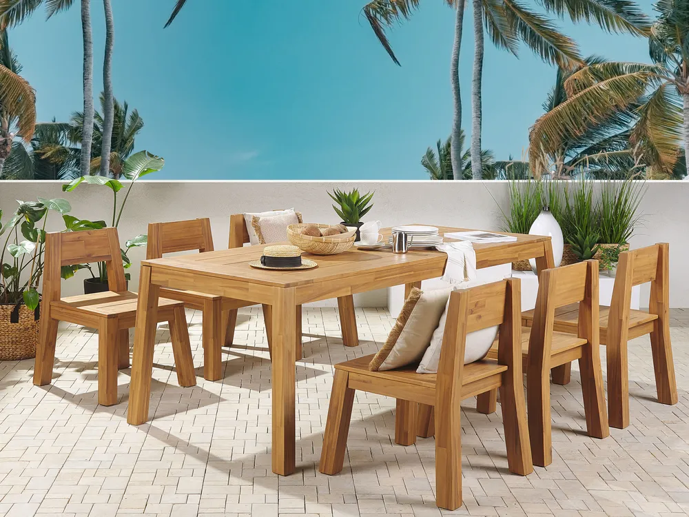 Garden Dining Set 6 Seater LIVORNO Acacia Wood Brown