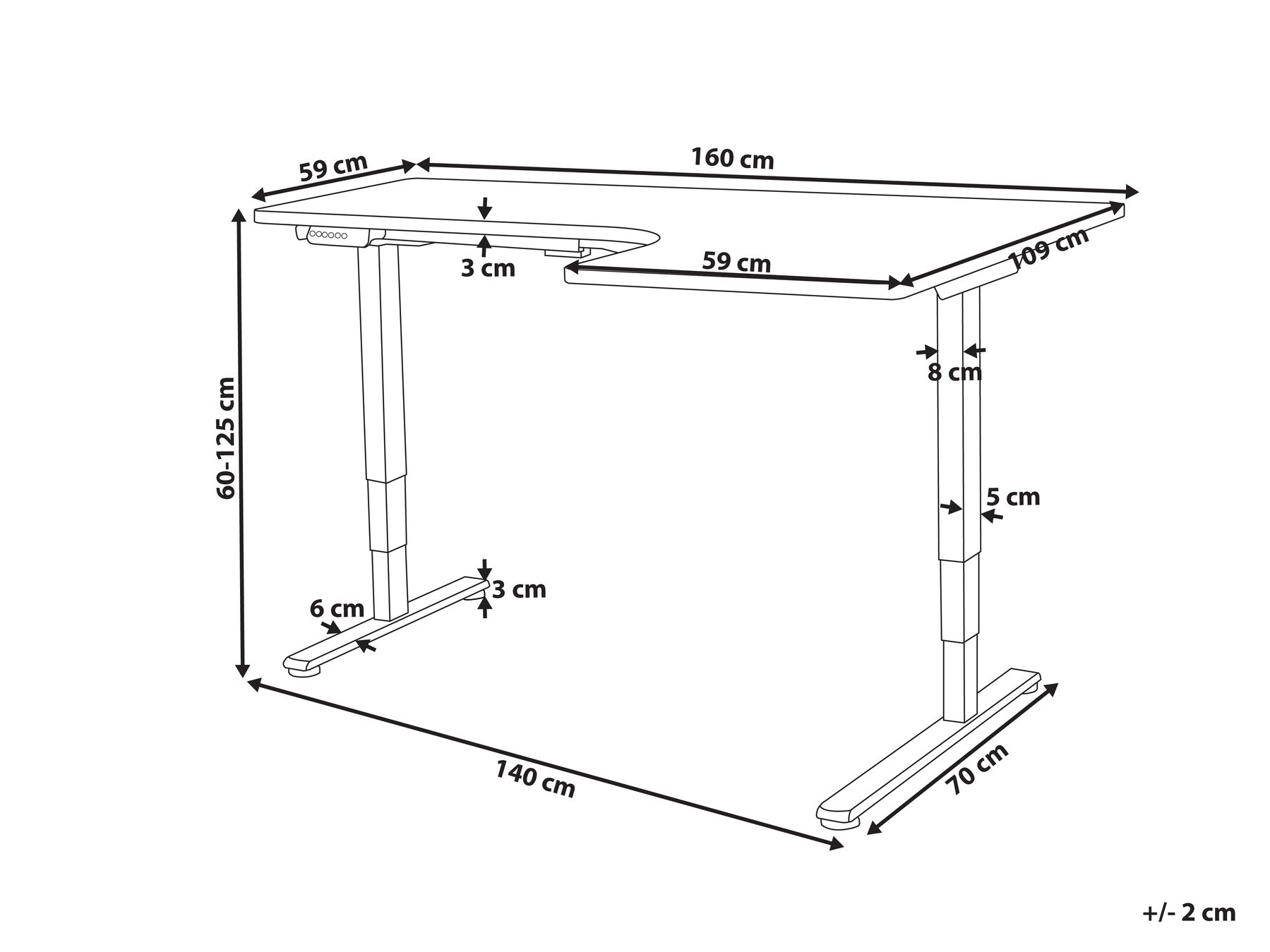 Electric Adjustable Corner Desk DESTINES 160 cm 109 cm White/ Black Right Hand_927824