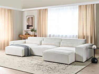 Right Hand 3 Seater Modular Boucle Corner Sofa with Ottoman White HELLNAR