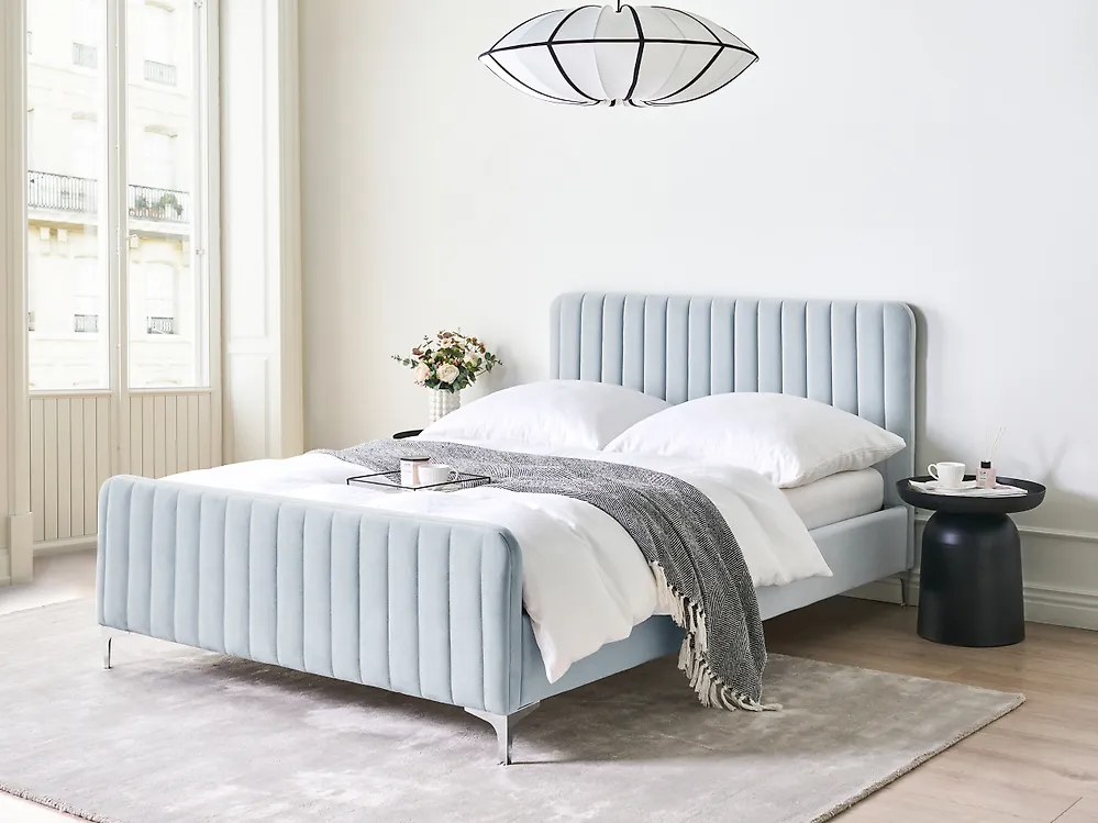 Bed Velvet LUNAN 140 x 200 cm (EU Double) Light Blue_1188300