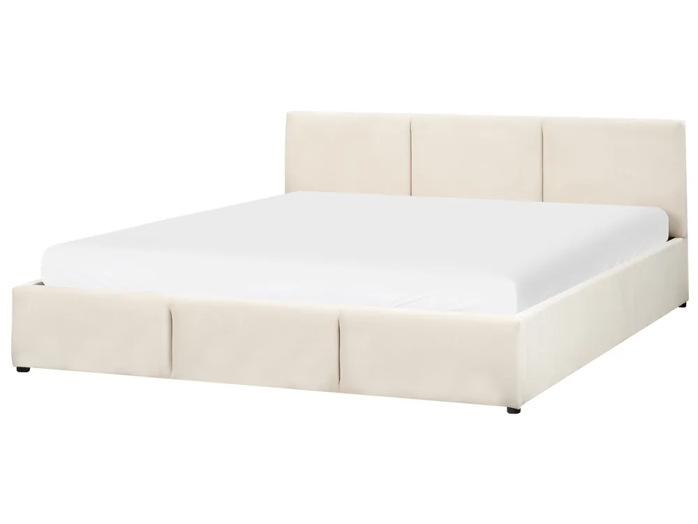 Ottoman Bed BOUSSE Velvet Light Beige 180 x 200 cm (EU Super King)_862633