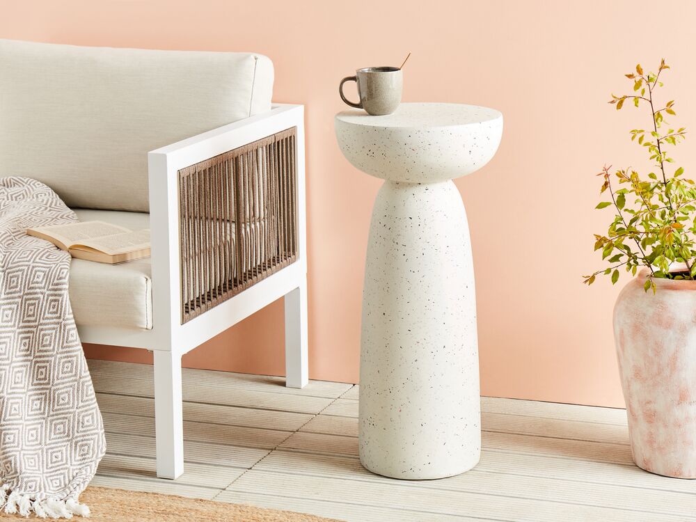 Accent Side Table Off White Terrazzo Effect CADINI Beliani