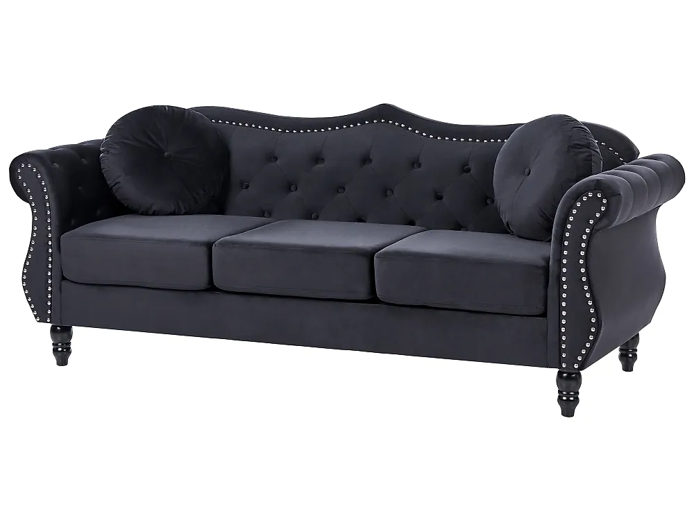 Sofa dla 3 osób SKIEN Welur Czarny_1170586