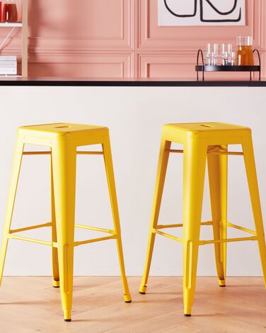 Set of 2 Steel Stools 76 cm Yellow with Gold CABRILLO