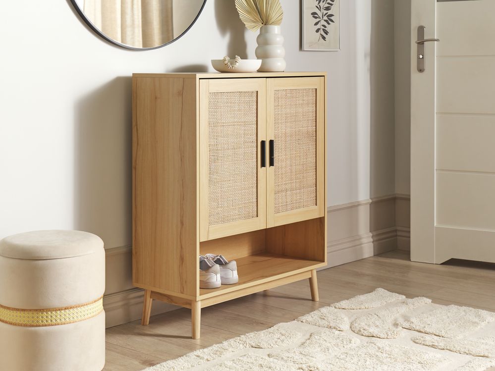 Shoe Storage Cabinet PEROTE Rattan Light Brown