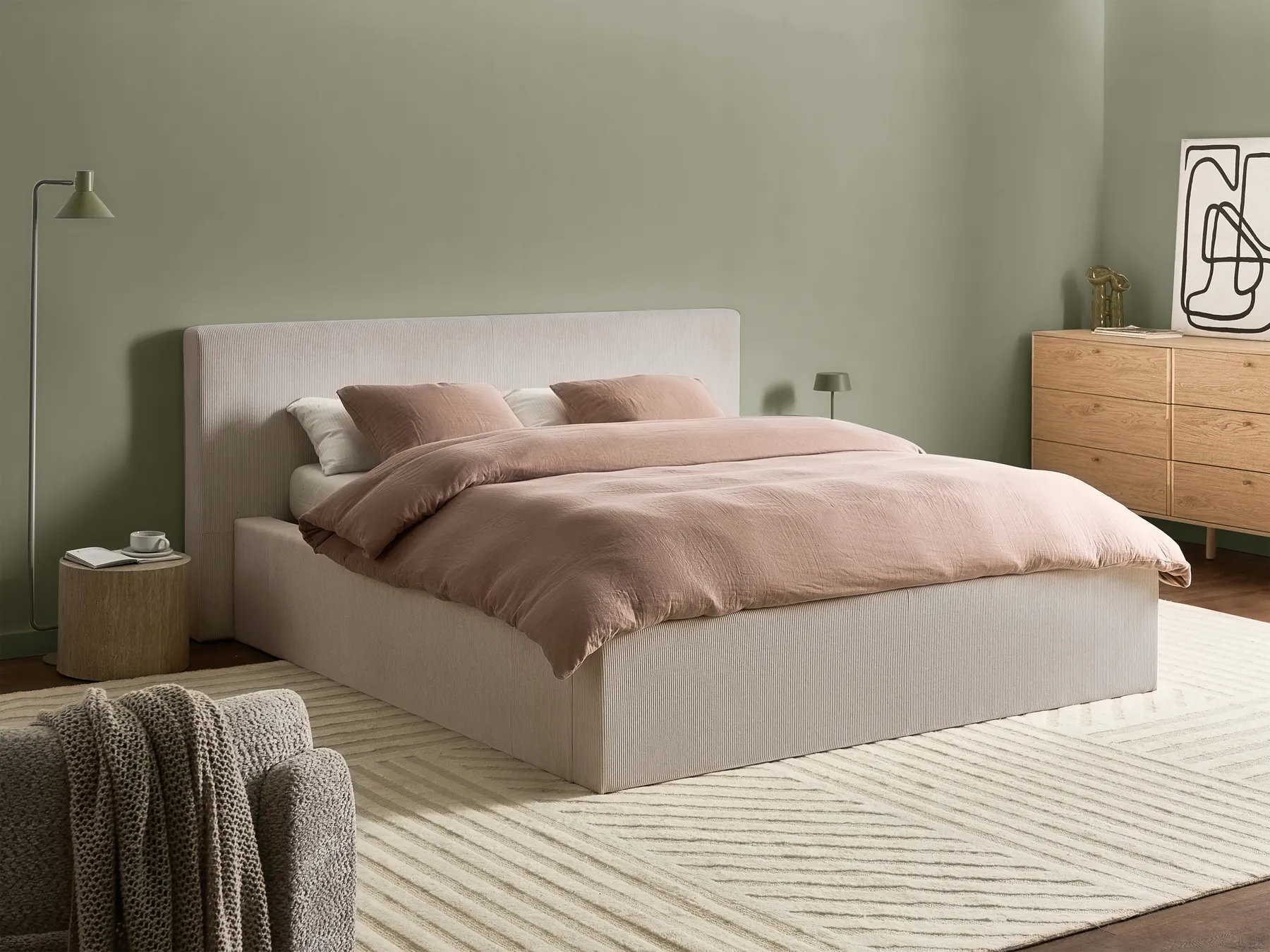 Letto contenitore LILLEBONNE Velluto a coste Beige chiaro 160 x 200 cm_1064316