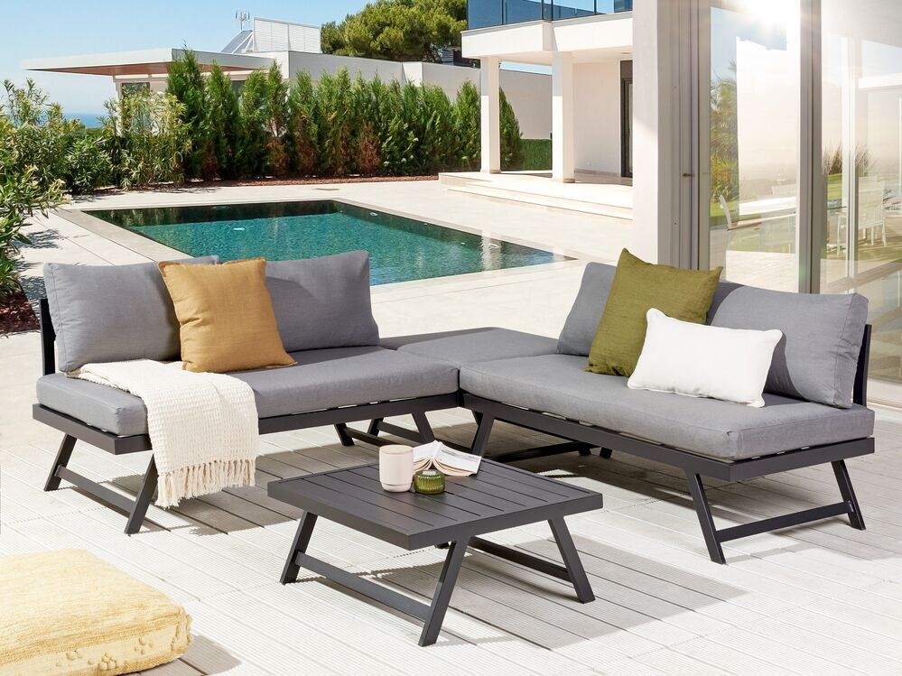 5 Seater Aluminium Garden Corner Sofa Set Grey COCCORINO Beliani