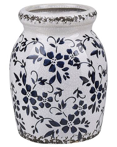 Vaso decorativo gres porcellanato bianco e blu marino  18 cm AMIDA