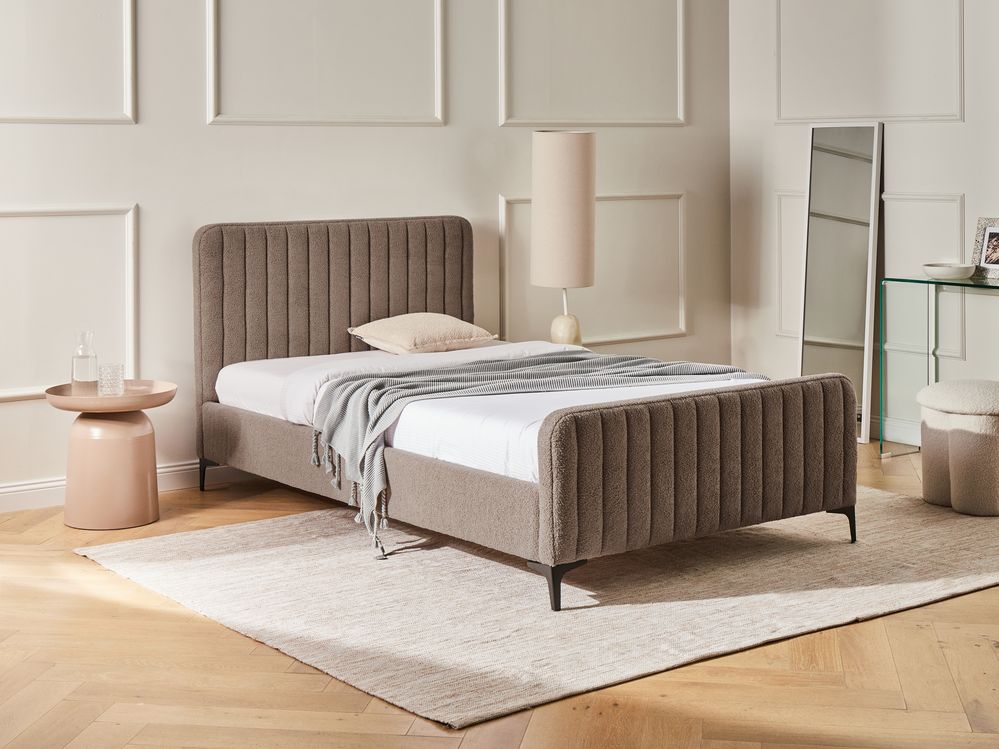 Bett mit Lattenrost Bouclé LUNAN 120 x 200 cm Taupe