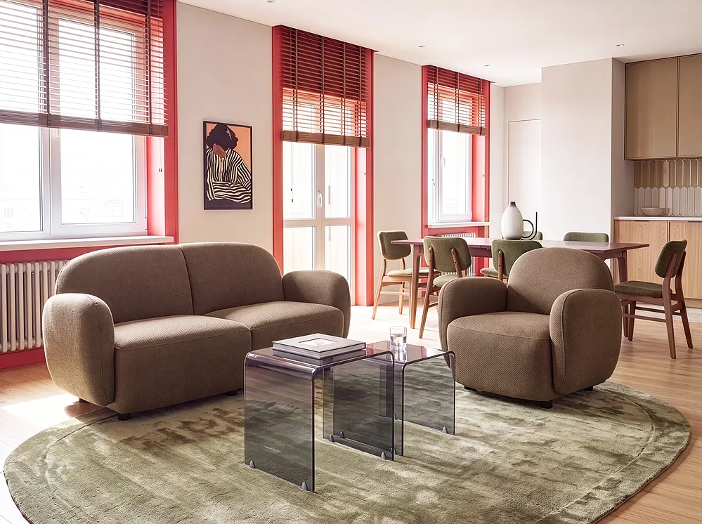 Living Room Set 3 Seater JULE Fabric Brown