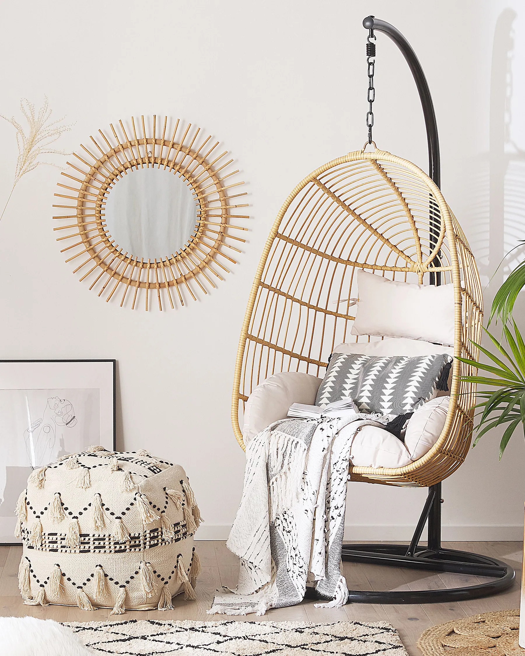 Hanging Chair with Stand CASOLI PE Rattan Natural_763739