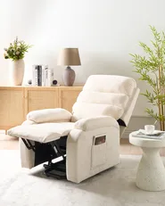 Sedia reclinabile elettrica RISE Poggiapiedi a scomparsa Tessuto Beige chiaro_938750