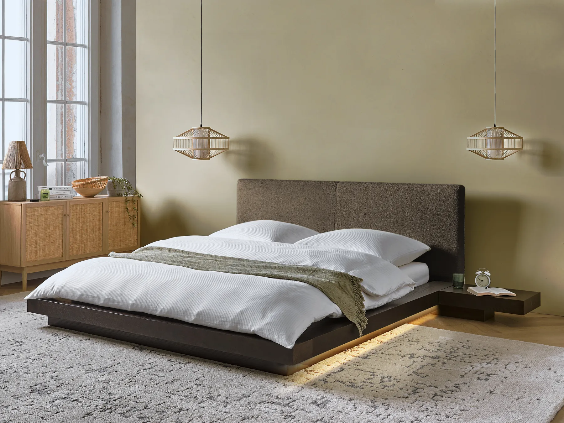 Łóżko LED Boucle ZEN 160 x 200 cm Jesion ciemny_1080160