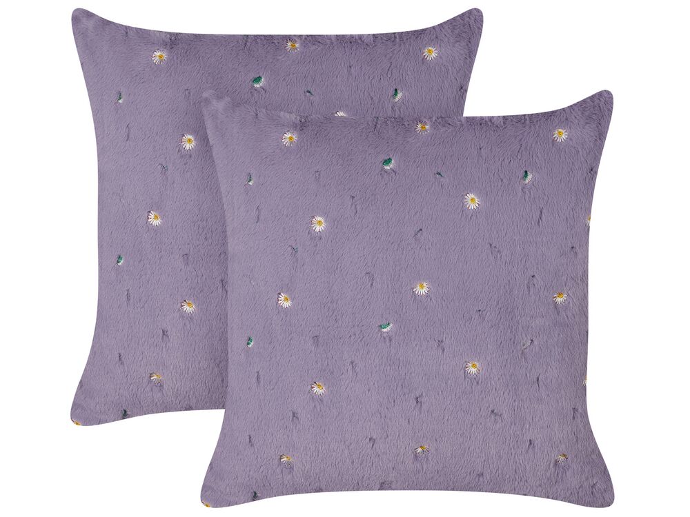 Set of 2 Decorative Cushions LAVATERA 45 x 45 cm Violet Floral Pattern