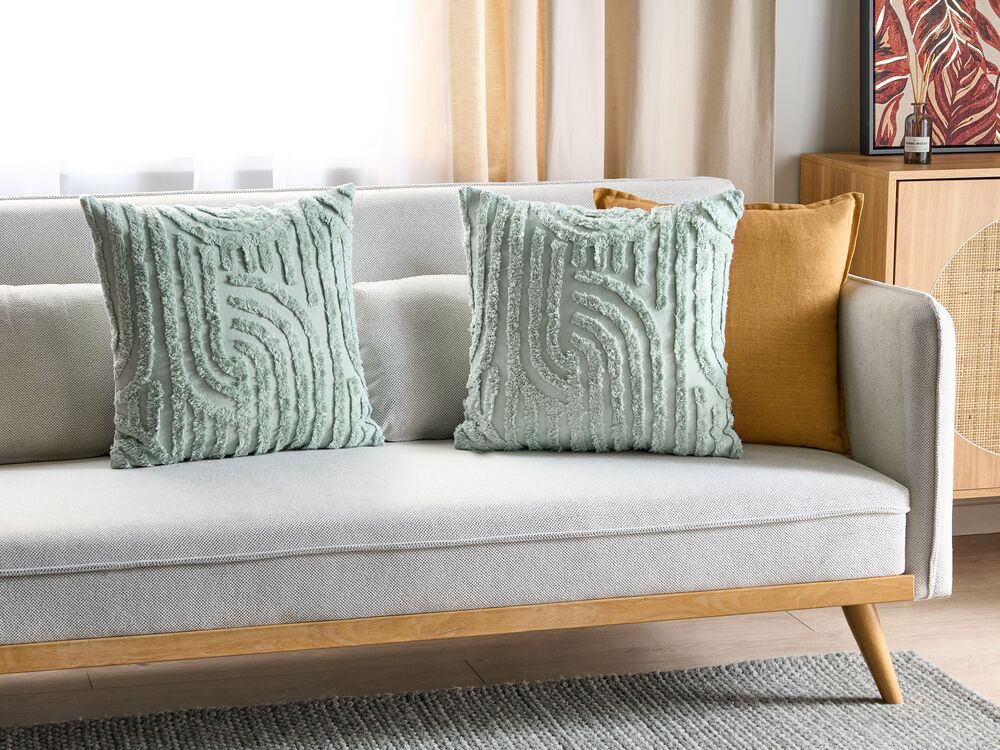Lot de 2 coussins décoratifs TELLIMA 45 x 45 cm Coton Vert menthe Motif géométrique