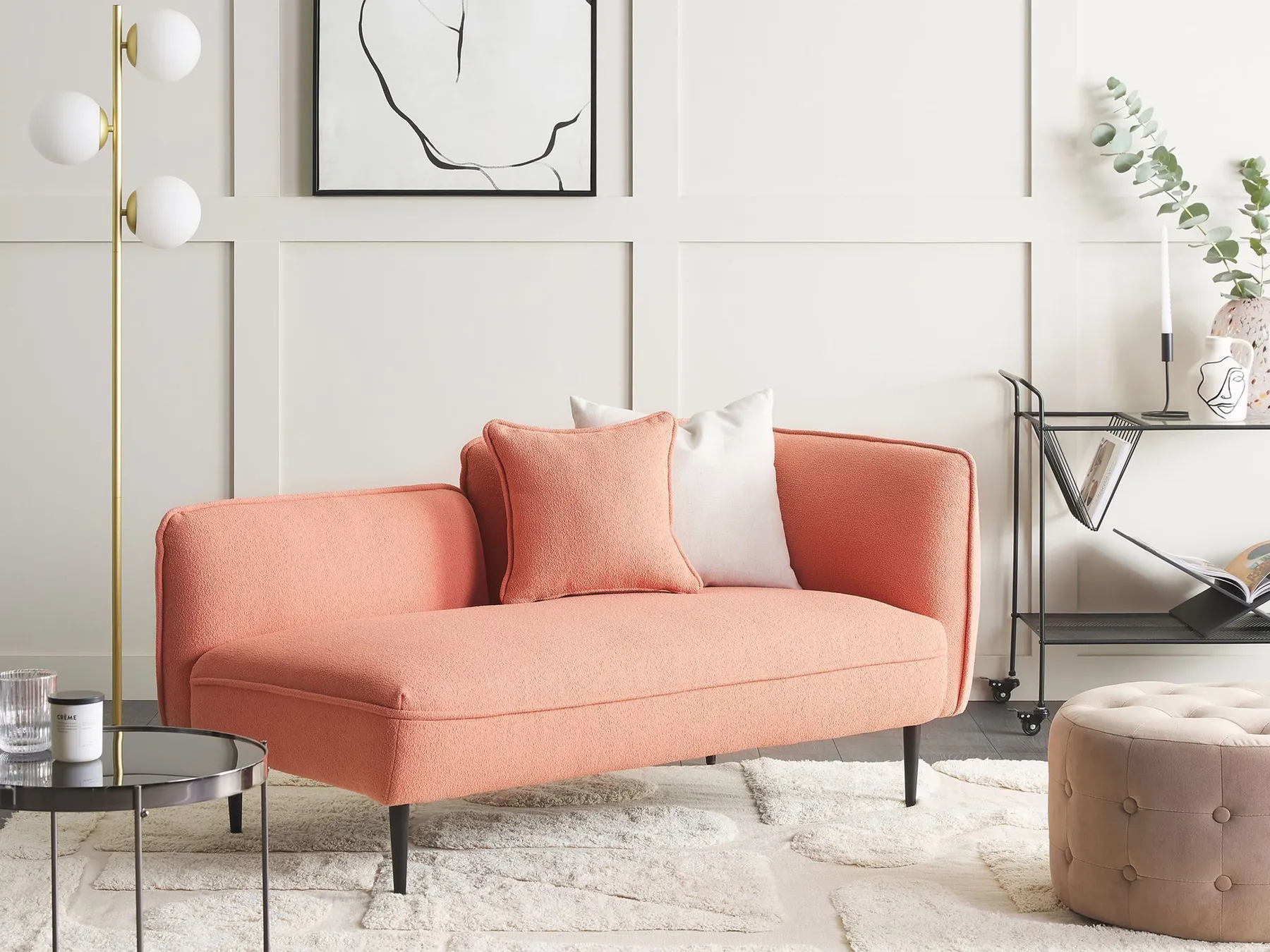 Right-Hand Chaise Longue CHEVANNES Boucle Peach Pink_819572