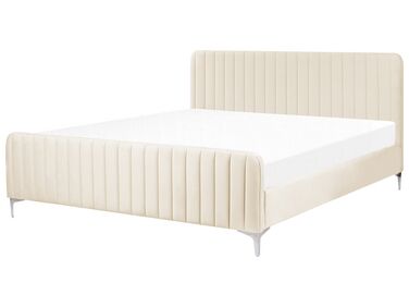 Cama de casal em veludo creme 180 x 200 cm LUNAN