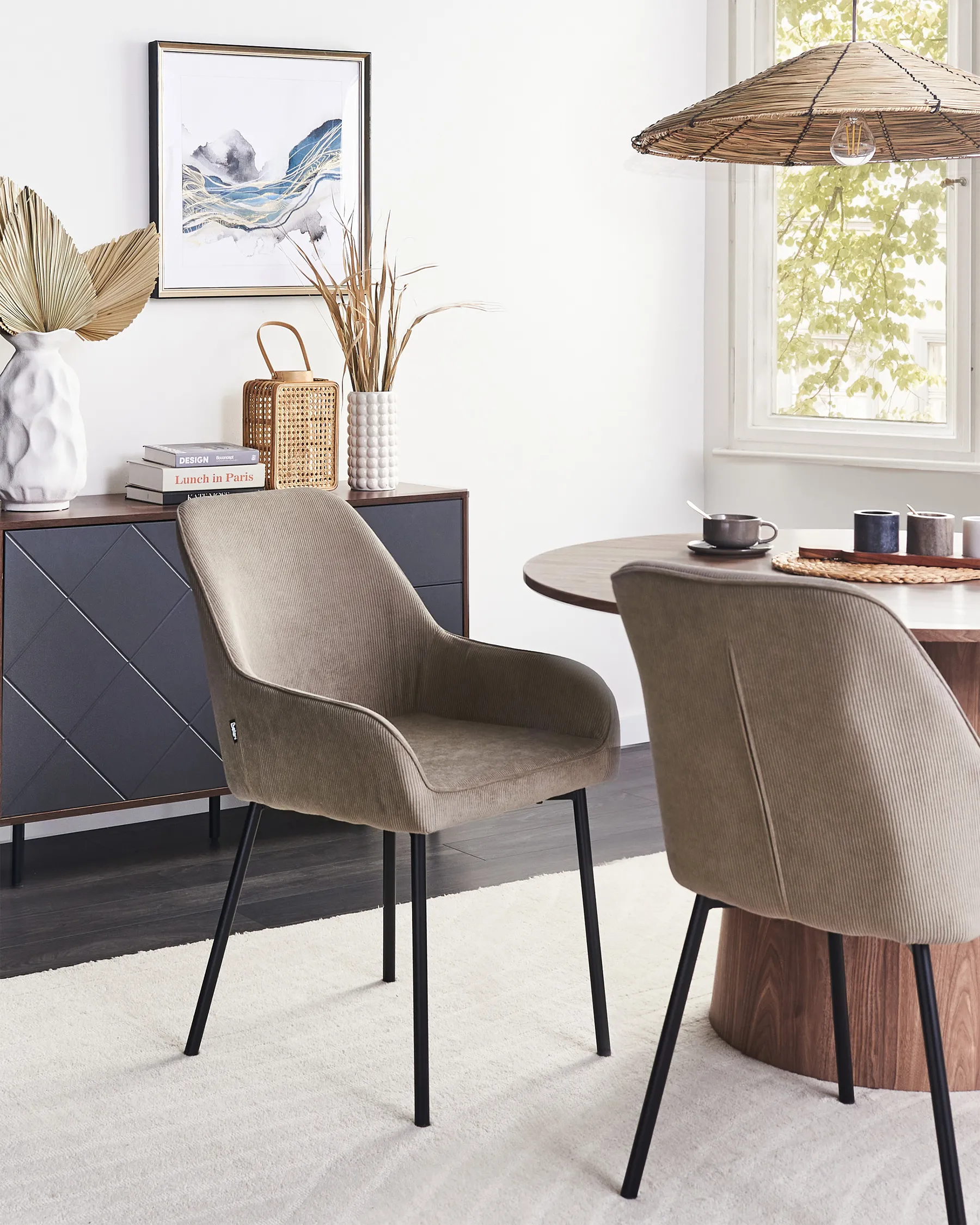 Set of 2 Dining Chairs LOVERNA Corduroy Beige_963156
