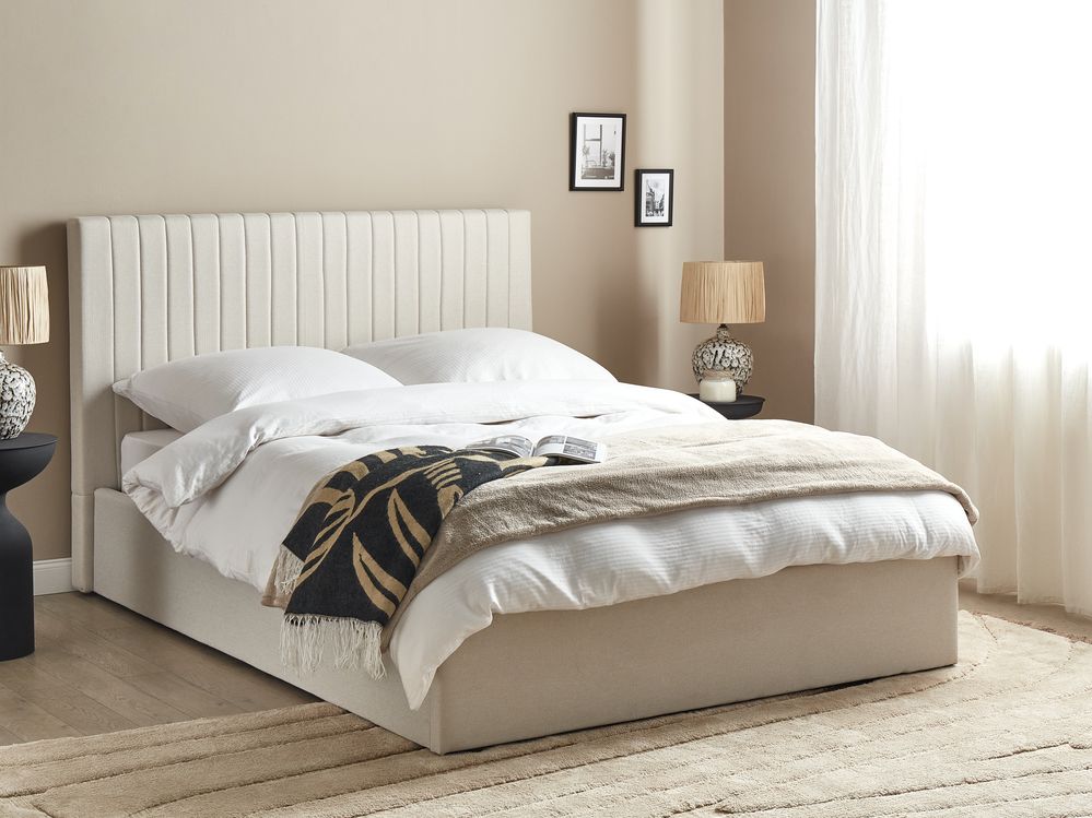 Bed met opbergruimte VION Stof Lichtbeige 140 x 200 cm