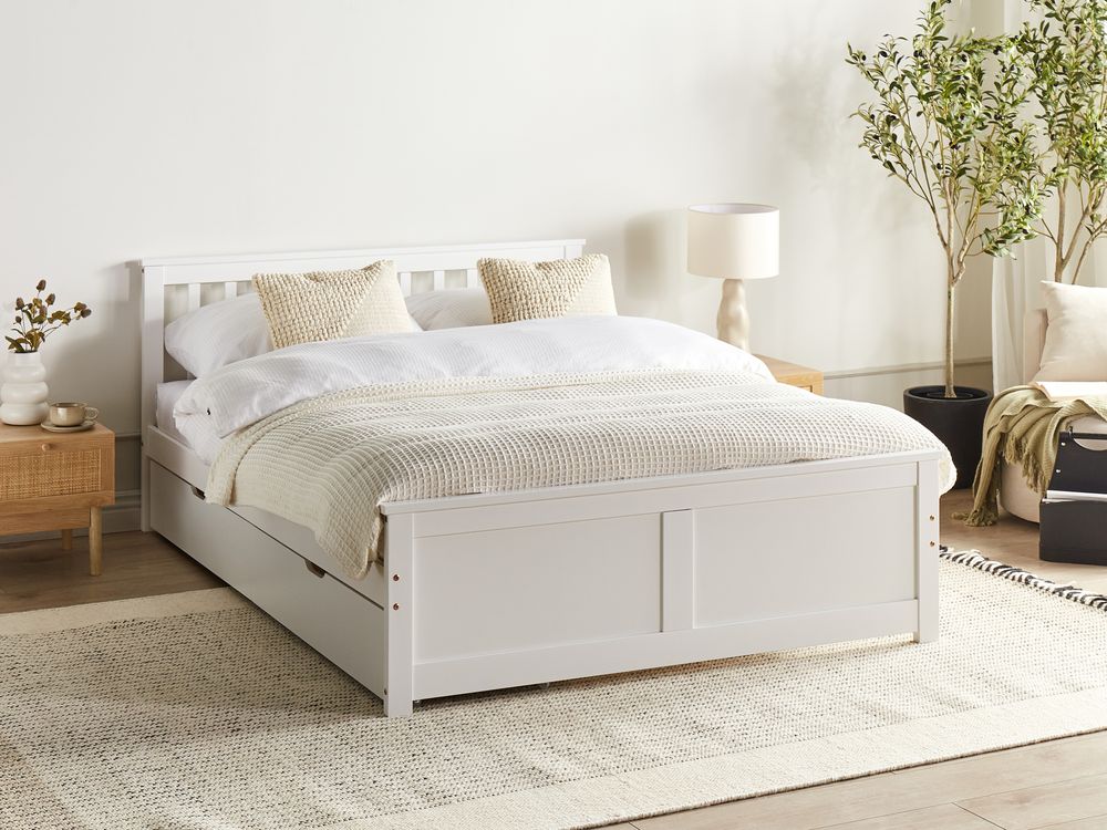 Lit avec 2 tiroirs OLENDON Bois de pin Blanc 140 x 200 cm