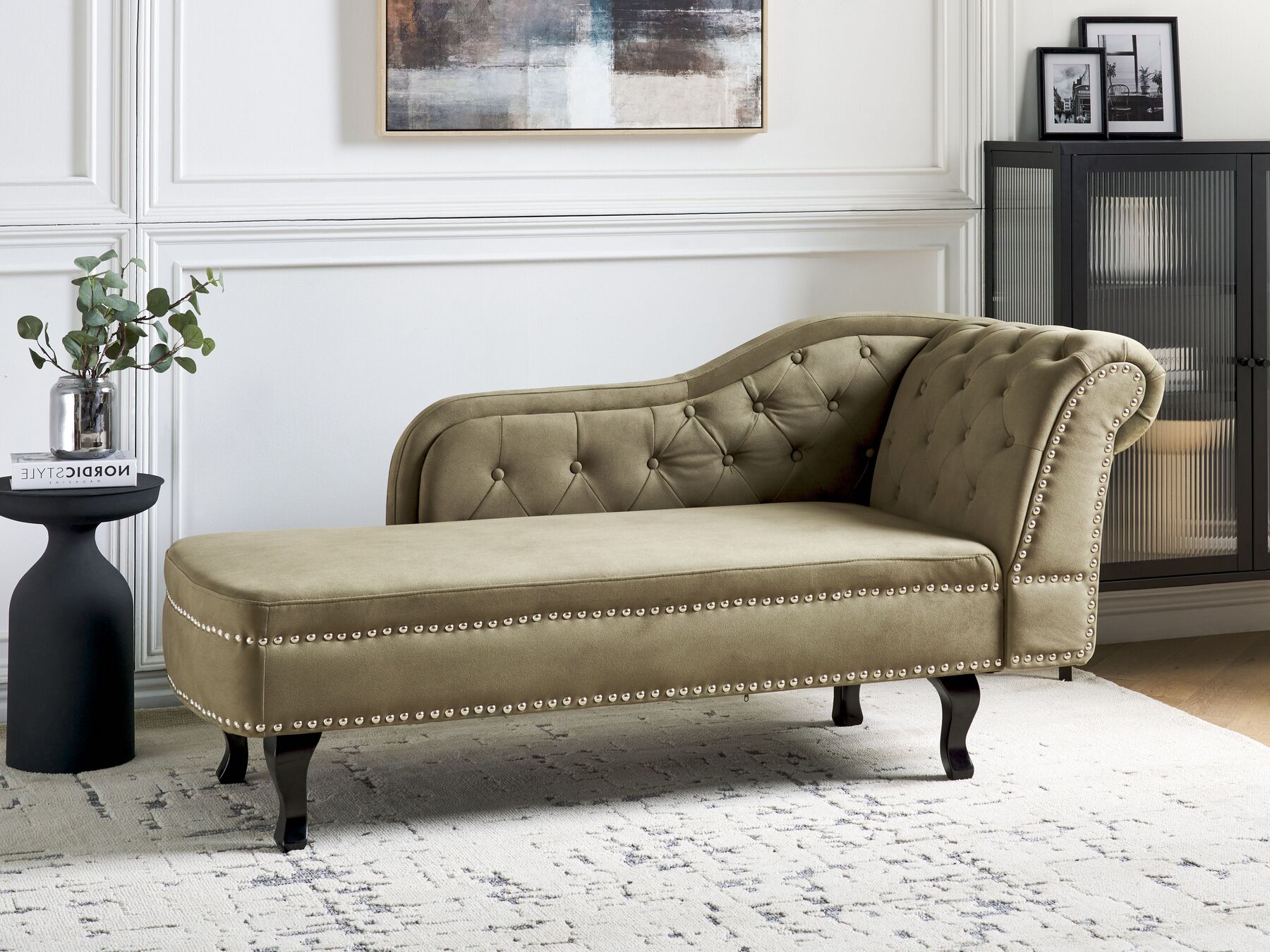 Szezlong welurowy prawostronny oliwkowy NIMES_903340