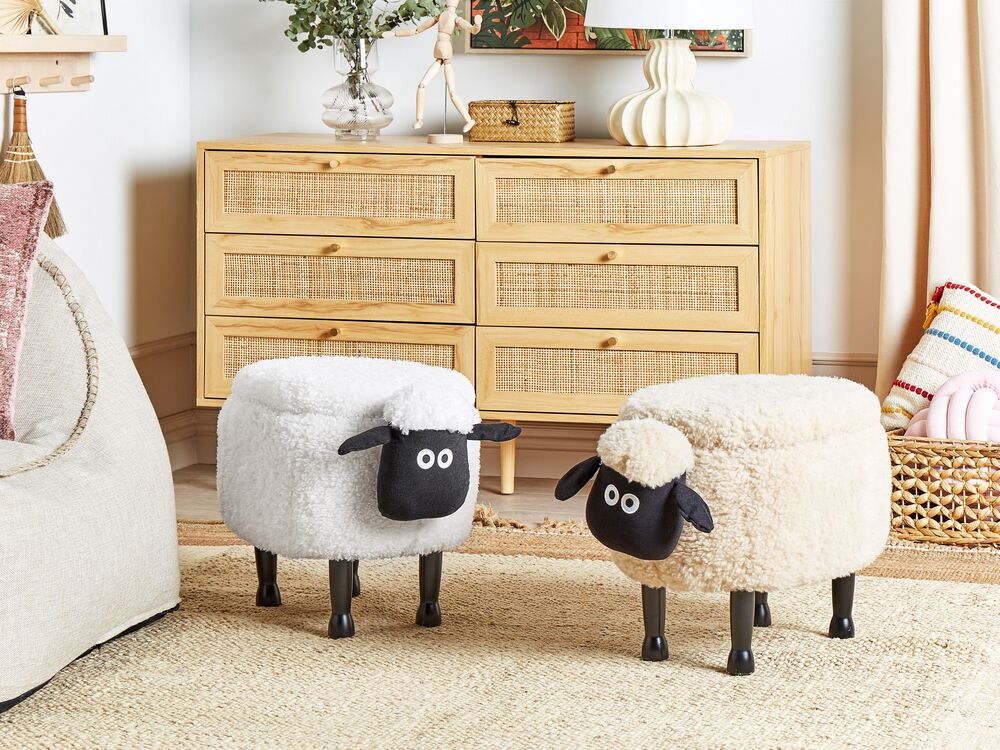 Zvířecí stolička s úložným prostorem SHEEP Ovce Tkanina Bílá