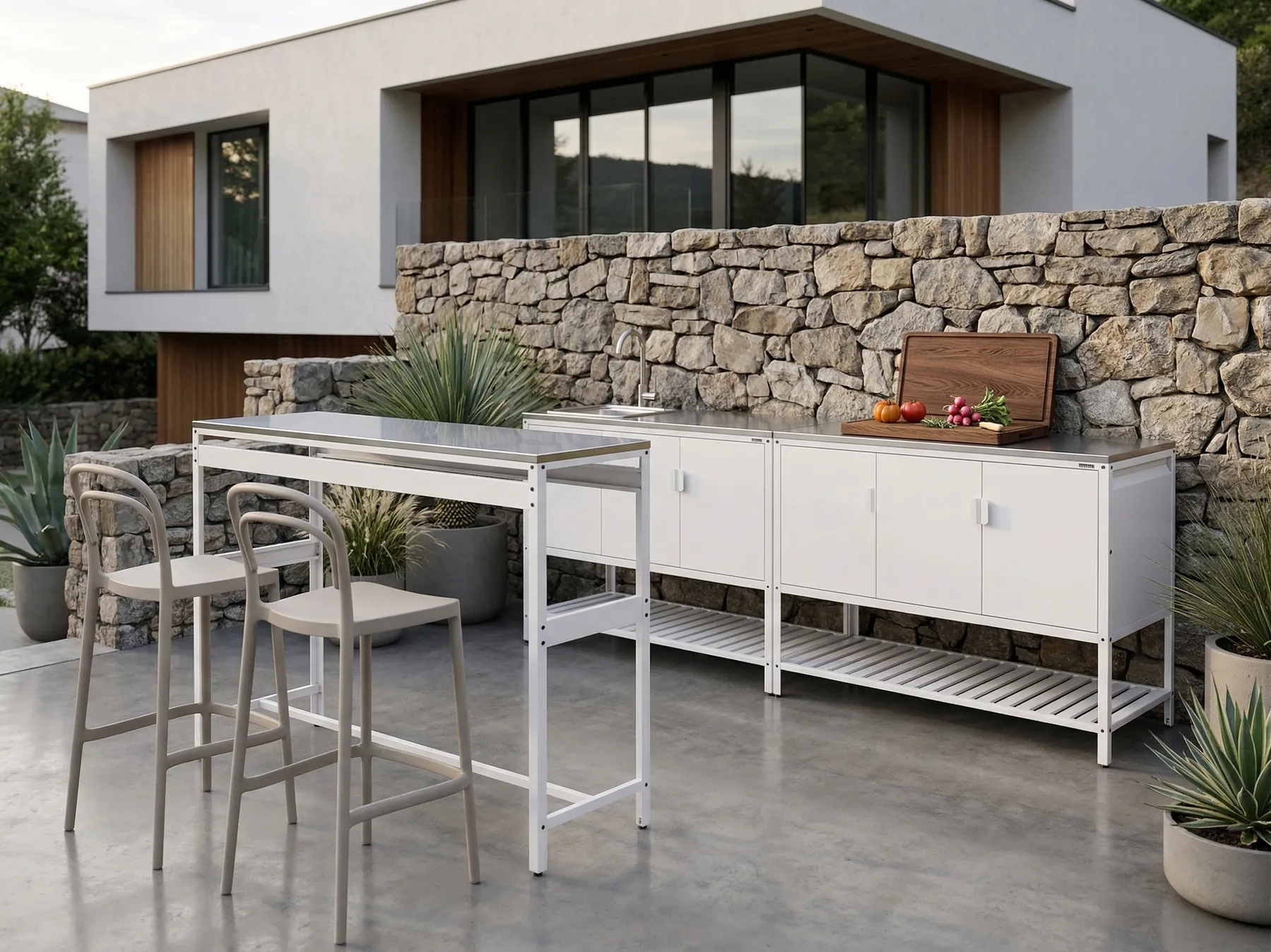 3 Piece Outdoor Kitchen Set with Sink MAENZA White Metal_1059697