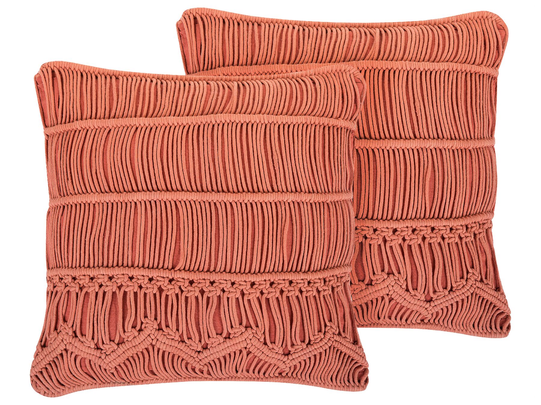 Sada 2 bavlněných makramé polštářů 45 x 45 cm oranžové AKKOY_768945