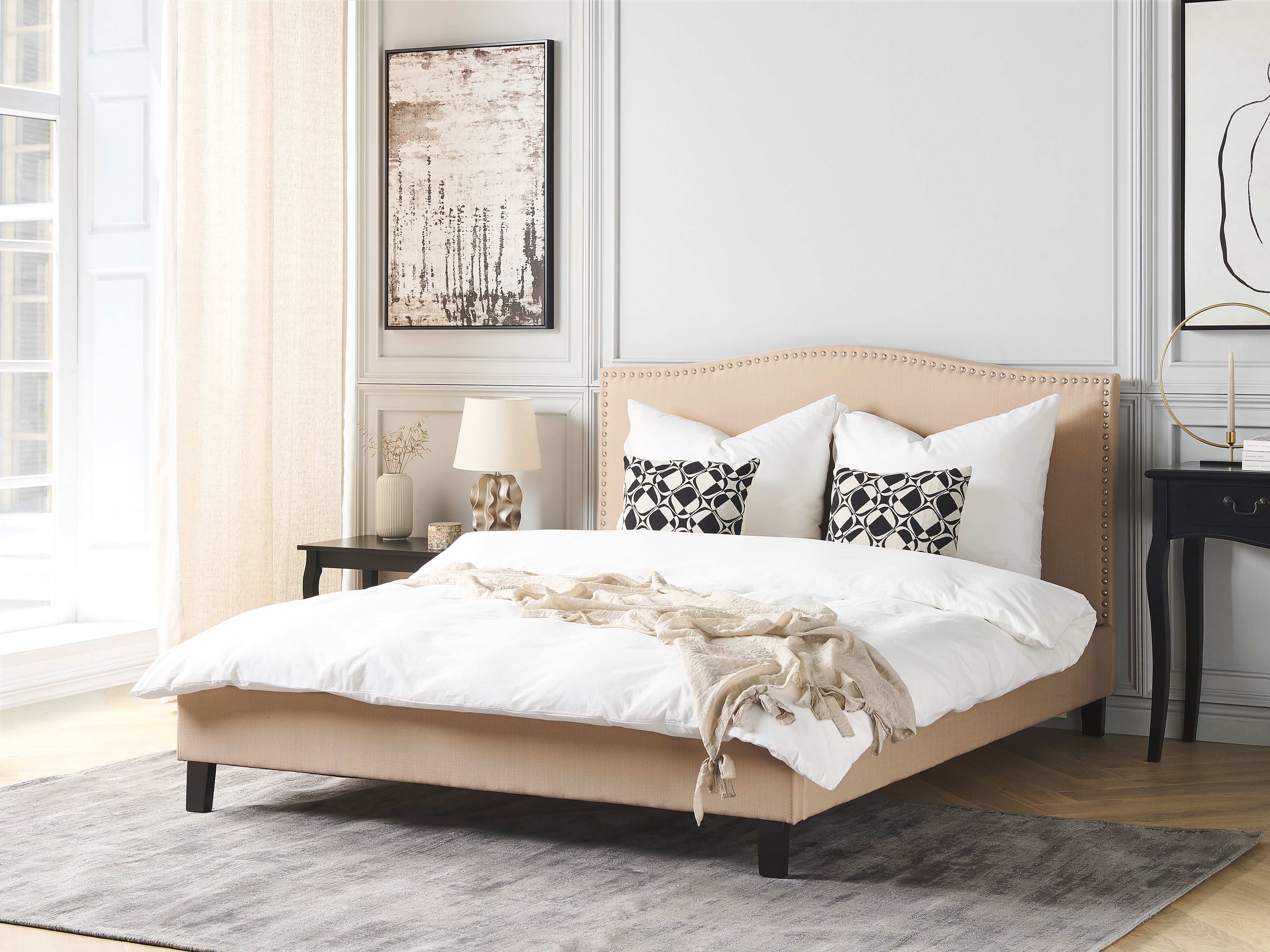 Bett mit Lattenrost Stoff MONTPELLIER 160 x 200 cm Beige_1145515
