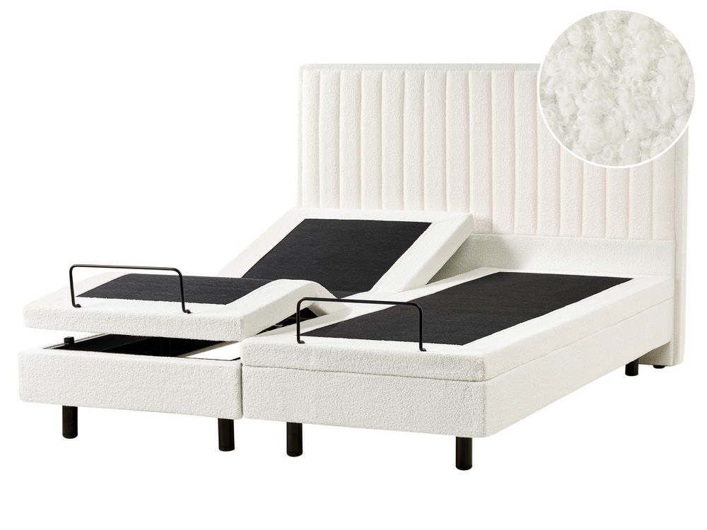 Cama ajustável Bouclé DUKE II 160 x 200 cm Branco creme