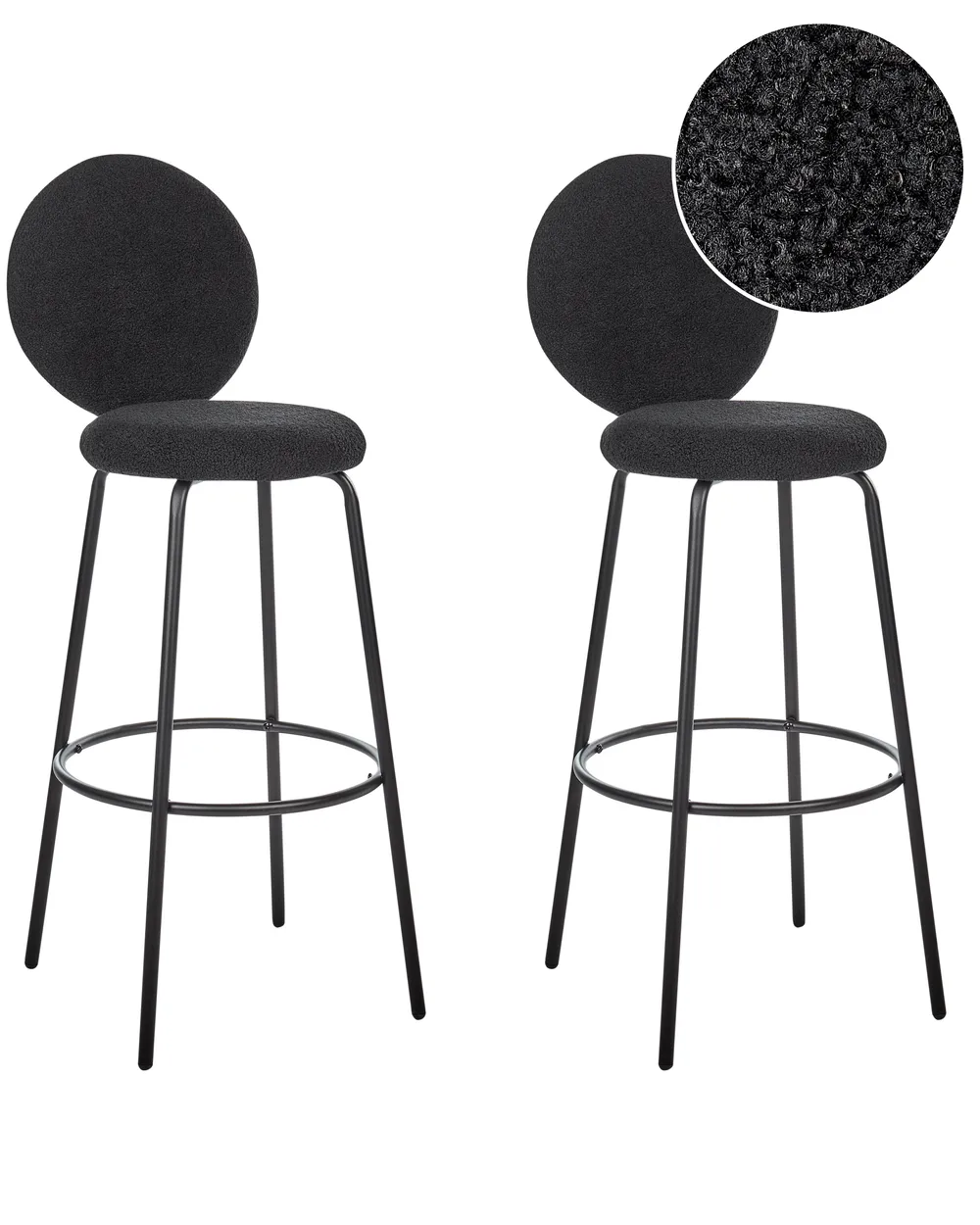 Set of 2 Bar Chairs EMERY Boucle Black