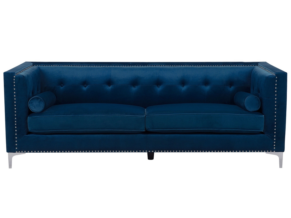 3 Seater Velvet Sofa Navy Blue AVALDSENES Beliani