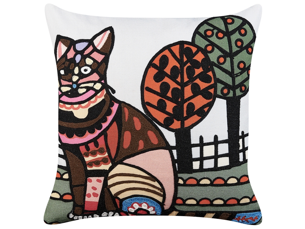 Embroidered Cotton Cushion Cat Motif 50 x 50 cm Multicolour MEHSANA Beliani