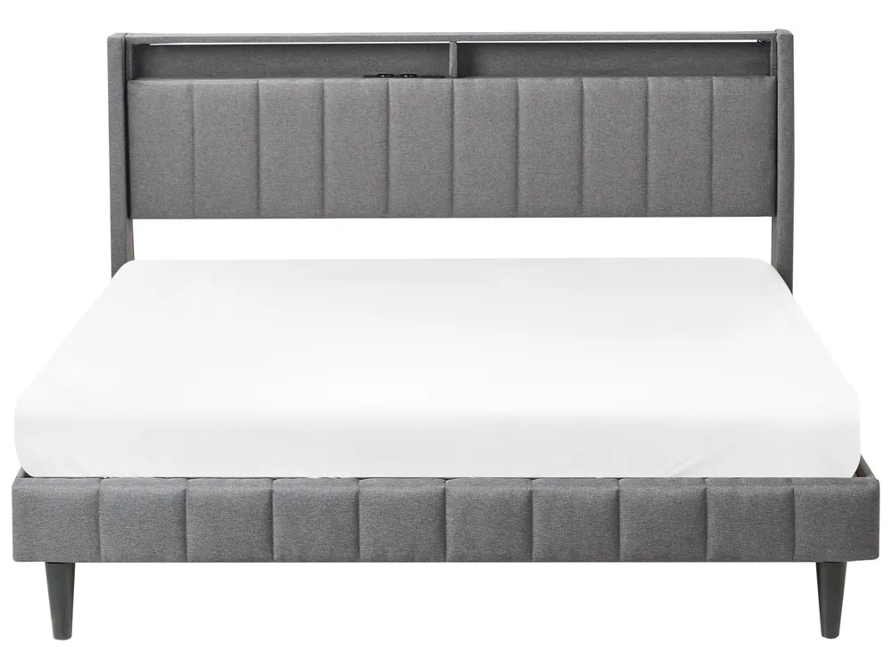 Łóżko LED BEAULIEU Ciemnoszary 160 x 200 cm Z portem USB ze schowkiem_993604