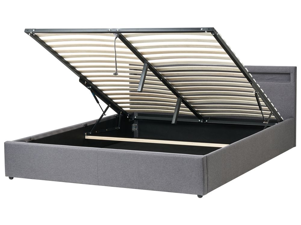 Bett mit Stauraum und LED-Beleuchtung ARMELLE Stoff Dunkelgrau 180 x 200 cm