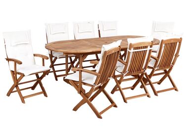 8 Seater Acacia Wood Garden Dining Set Off-White Cushions MAUI II