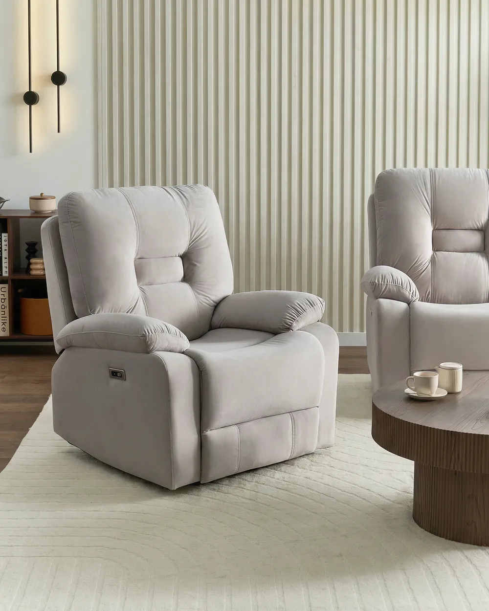 Electric Recliner Chair BERGEN with Footrest Velvet Light Beige_1064770